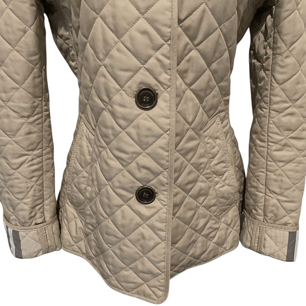 Burberry Brit Women’s Small Beige Quilted Jacket Nova Check Cuffs Classic Coat - Picture 8 of 13